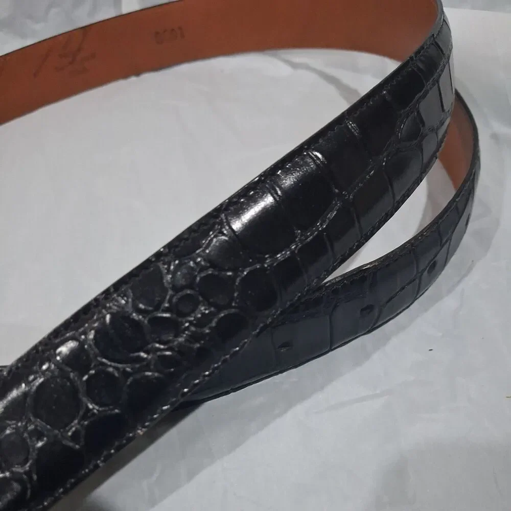 John W Nordstrom Black Textured Leather Belt Sz 34 Brass Buckle Handcrafted USA